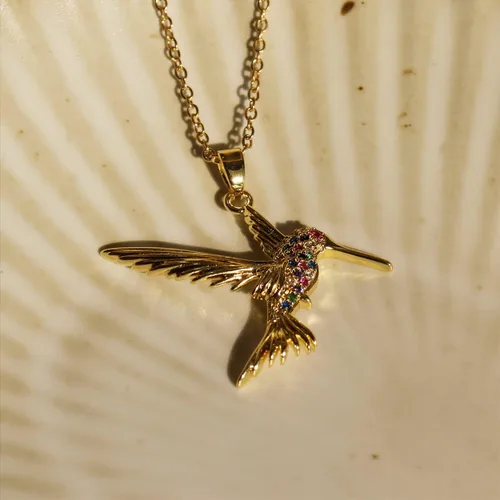 Vista 4 de Lindo collar con colgante de oro de animal para mujer, cadena de eslabones delicados, circonita cúbica brillante, regalos para parejas y familiares