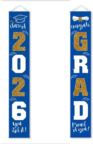 Vista 15 de Decoraciones de graduación 2026, cartel de porche negro dorado para clase de 2026, suministros de fiesta de graduados