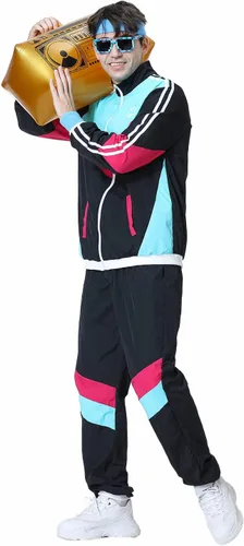 Vista 9 de Conjunto deportivo de los años 80 para hombres y mujeres, conjunto de rompevientos retro de los años 80 y 90 para hombres, traje deportivo