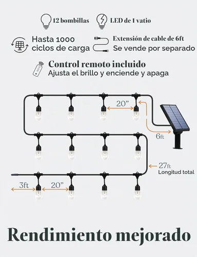 Vista 3 de Brightech Ambience Pro – Cadena de luces para exteriores con control remoto a energía solar con bombillas Edison – Luces de patio impermeables LED