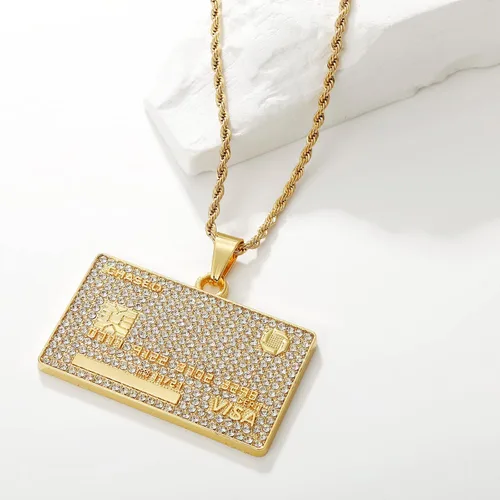 Vista 5 de LUREME Iureme Hip Hop Collar con colgante de tarjeta de visa de crédito, collar de cadena de 24 pulgadas, joyería para hombres y mujeres, regalos