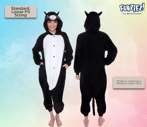Vista 3 de FUNZIEZ! - Disfraz de Halloween para adultos, de animales y criaturas marinas, mameluco afelpado para cosplay, para mujeres y hombres