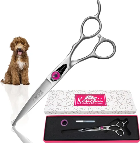 Vista 17 de Kenchii Tijeras de aseo para perros Love de 7 pulgadas rectas