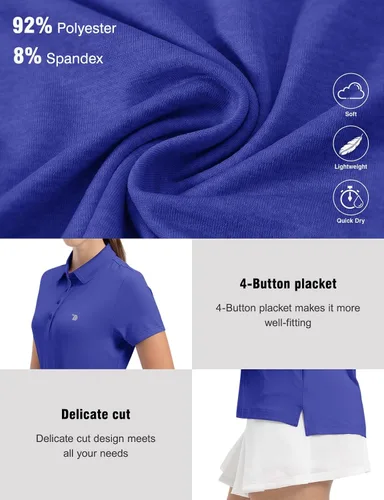 Vista 4 de TBMPOY Polo de golf de manga corta para mujer, ligera, absorbe la humedad, cuello de secado rápido, 4 botones