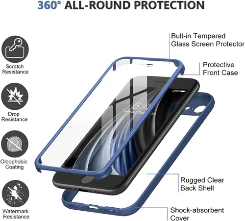 Vista 363 de Miracase Serie de vidrio para iPhone 11 de 6.1 pulgadas, funda protectora de cuerpo completo resistente mejorada con protector de pantalla de vidrio