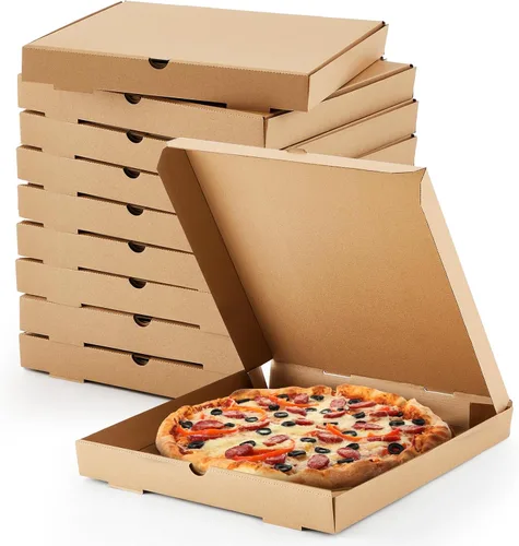 Vista 7 de Fullhawl 10 cajas de pizza de 14 x 14 pulgadas, caja de pizza corrugada marrón, resistente a la grasa, cajas de embalaje para tartas caseras