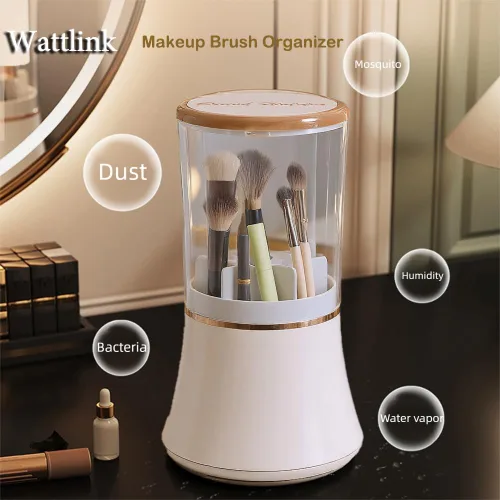 Vista 2 de Exquisito organizador de brochas de maquillaje, soporte para brochas de maquillaje con tapa, organizador de almacenamiento de herramientas