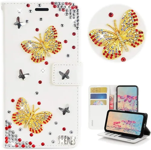 Vista 43 de Bling - Funda tipo cartera para teléfono compatible con Samsung Galaxy Z Fold 3 5G, elegante, hecha a mano en 3D con cristales y mariposas