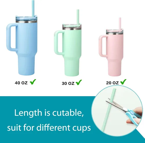 Vista 3 de Popote de repuesto para vaso Stanley de 40 onzas y 30 onzas, paquete de 4 popotes de silicona reutilizables con fundas para popotes, accesorios