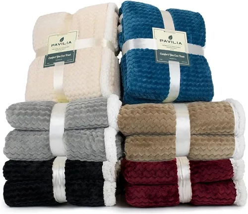 Vista 8 de PAVILIA manta de forro polar sherpa prémium, suave, acolchada, reversible, cálida y acogedora de microfibra lisa para sofá