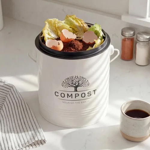 Vista 7 de Perfnique Cubo de Compost de Cocina, Cubo de Compost de Encimera de 1.3 Galones con Tapa, Cubo de Compost Interior Incluye Forro de Cubo