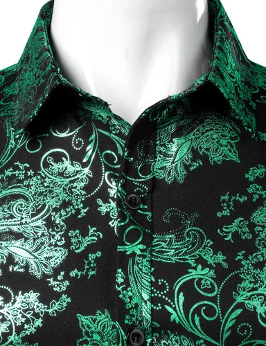 Vista 3 de ZEROYAA Camisa de vestir de cachemira de lujo para hombre, con estampado floral brillante, camisas con botones para fiesta de graduación