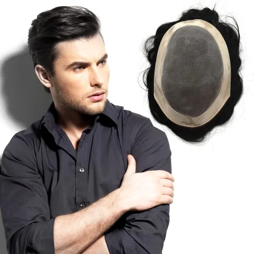 Vista 11 de Toupee - Sistema de cabello para hombre, monofilamento fino duradero, monofilamento europeo de repuesto para hombres, piezas de pelo