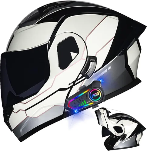 Vista 39 de Casco modular Bluetooth para motocicleta, aprobado por DOT, de cara completa, abatible, antivaho, doble visera, casco de motocicleta de calle, LENTE