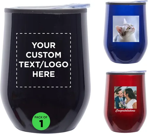 Vista 20 de DISCOUNT PROMOS Vasos de vino personalizados sin tallo de 12 onzas, juego de 6/12/24, paquete a granel personalizado, aislados, perfectos para vino