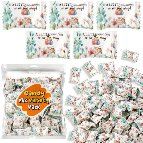 Vista 9 de Naucoos Dulces de baby shower para niña, bolsa de 26.5 onzas, 150 mentas duras a suaves, envueltas individualmente, caramelos rosados para baby