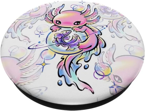 Vista 2 de Lindo kawaii ajolote púrpura mágico cristales PopSockets intercambiables PopGrip