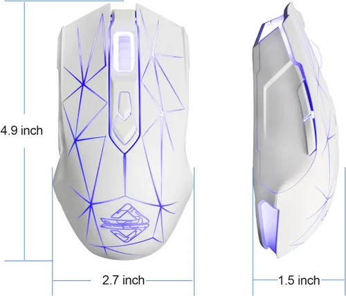 Vista 4 de Mouse para jugadores USB Ajazz Firstblood Watcher con patrón RGB, retroiluminado, de 2400 DPI, 7 Botones Programables, AJ52, blanco estrella