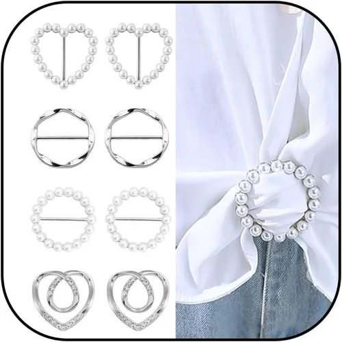 Vista 15 de 4 piezas de clip de anillo de bufanda para mujer, broche de perlas y flores, hebilla de metal para chal, accesorios de decoración para damas y niñas