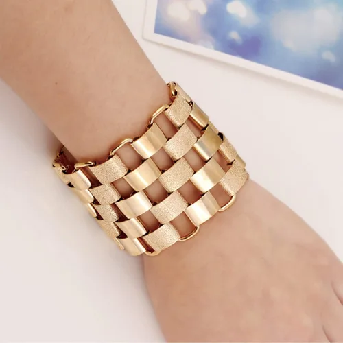 Vista 2 de HSQYJ Pulsera bohemia con eslabones geométricos, a la moda, elegante, brillante, explosión de arena, pulseras anchas para mujer, accesorios