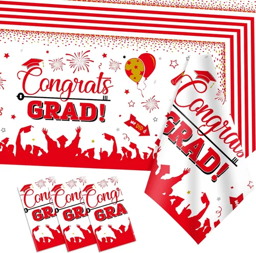 Vista 8 de DUAIAI Decoraciones para fiestas de graduación 2024, paquete de 3 manteles de graduación de tamaño grande, 54 x 108 pulgadas, decoración de plástico