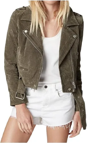 Vista 6 de [BLANKNYC] Ropa de lujo para mujeres, chaquetas de motocicleta de cuero de gamuza recortadas, abrigos cómodos y elegantes Blondie