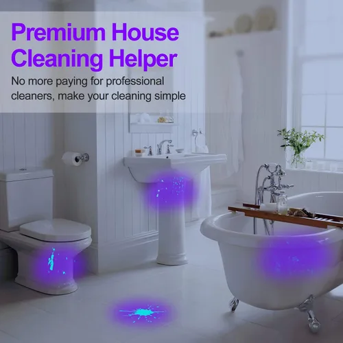 Vista 4 de Linterna de luz ultravioleta de luz negra, 21 LED de 395 nm, mini detector de orina de mascotas para perros y gatos, manchas secas, curado