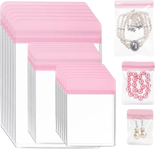 Vista 8 de Clabby 120 bolsas de joyería antideslustre para organizador y almacenamiento, bolsa de joyería de PVC transparente, mini bolsa de plástico, anillos