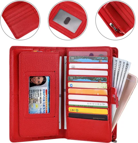 Vista 5 de Itslife Billetera para mujer, de gran capacidad, con bloqueo RFID, de cuero, para tarjetas de crédito, cartera con soporte para chequera