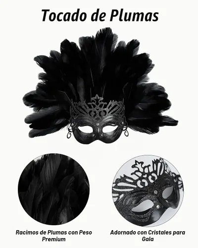 Vista 5 de Tocado de plumas para mujer, máscara de carnaval, tocado de plumas para carnaval, accesorios de fiesta de Mardi Gras