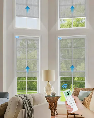 Vista 12 de Tokblind Persianas enrollables motorizadas de filtrado de luz con control remoto, persianas inteligentes para ventanas compatibles con Alexa Google