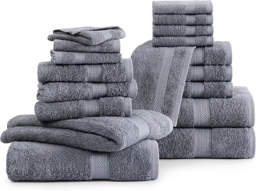 Vista 2 de Lane Linen Juego de toallas de baño de 100% algodón - Producido de manera sostenible, 18 piezas para el baño - 6 toallas de mano, 8 toallitas, 4