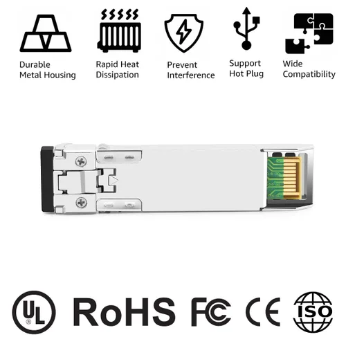 Vista 3 de 10GBASE-LR SFP+ Módulo Transceptor Óptico, 1310nm, 6.2 mi, DDM, Duplex LC SMF, 10 unidades, Gris, Sólido