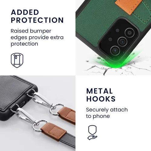 Vista 3 de kwmobile Funda cruzada compatible con Samsung Galaxy A52 / A52 5G / A52s 5G - Funda con ranuras para tarjetas de piel sintética, color verde pixie