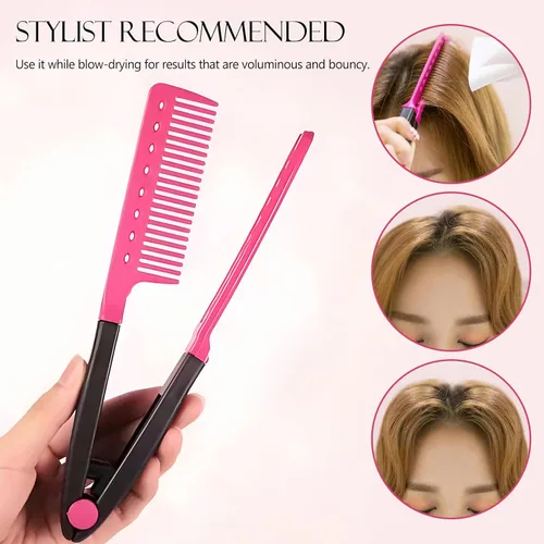 Vista 6 de Juego de alisado de cabello, paquete de 2 peines de hierro plano para hermosos tresses, alisador con agarre firme, ideal para cabello nudoso