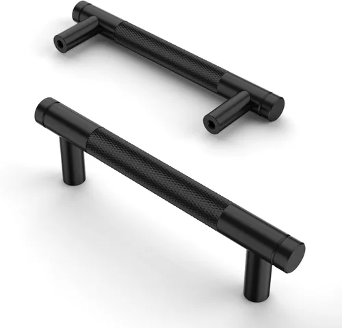 Vista 33 de Asidrama - Paquete de 10 tiradores para gabinete de 3 pulgadas (76mm) de color negro mate y bronce champán, manijas estriadas para gabinete