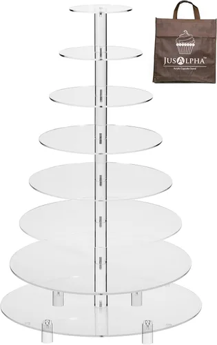 Vista 10 de Jusalpha® 8 Base de acrílico redonda para fiestas, casamientos, magdalenas. Torre para pastelería, charola para servir, exhibición de alimentos