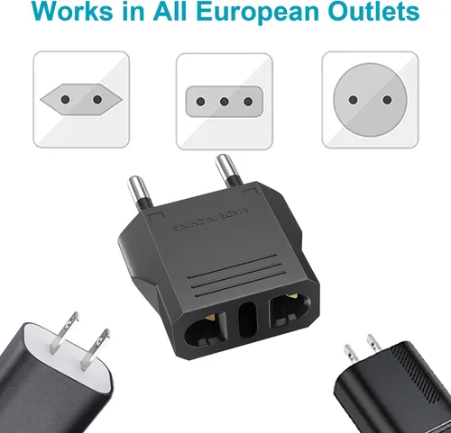 Vista 3 de Travel Adapter, 8 Pack of US/CA to European Plug Adapter Travel Power Plug Universal Power Jack Wall Plug Converter (Black)