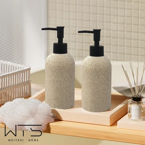 Vista 6 de Dispensador de jabón de manos para encimera de baño y cocina, juego de dispensadores de jabón y loción de resina de 10 onzas con bomba de plástico a