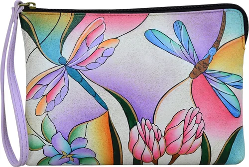 Vista 8 de Anna by Anuschka Bolso de mano pintado a mano de cuero genuino para mujer Negro mariposa