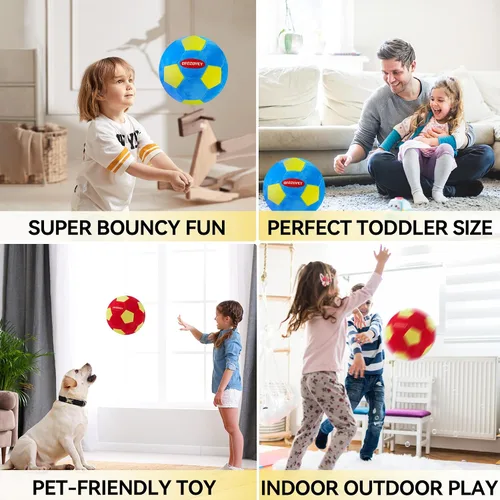 Vista 6 de Paquete de 2 pelotas de fútbol para interiores, tamaño 4, pelotas de fútbol acolchadas para el interior de tu hogar, pelota de espuma suave y segura