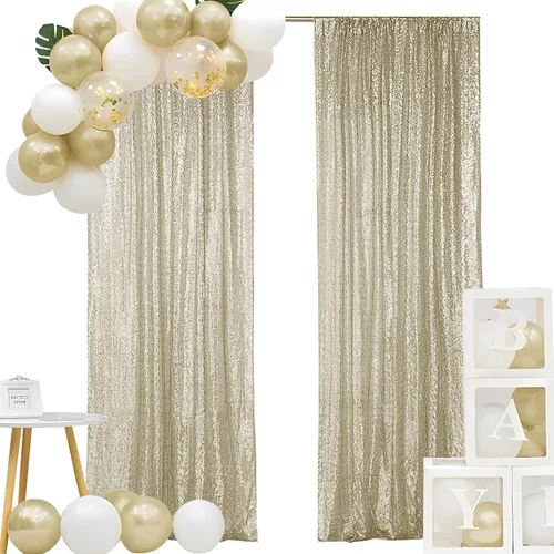 Vista 23 de Hahuho - Cortina de fondo de lentejuelas negras, 2 piezas de 2 pies x 8 pies, cortina de fondo con purpurina para fiestas, Navidad, boda, decoración