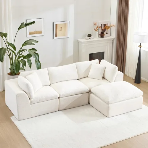 Vista 16 de Sofás de nube beige para sala de estar, sofá deshuesado de 3 plazas, sofá modular seccional, no requiere montaje, tapizado de chenilla, moderno