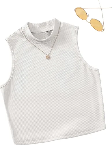 Vista 5 de Verdusa Camiseta corta básica sin mangas con cuello alto falso para mujer