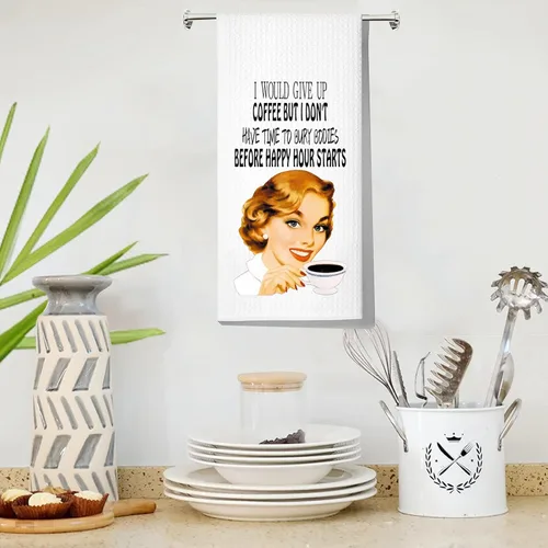 Vista 5 de LEVLO Toalla de cocina retro para amas de casa, estilo vintage de los años 50, regalo para amas de casa retro de los años 50, tejido de gofre