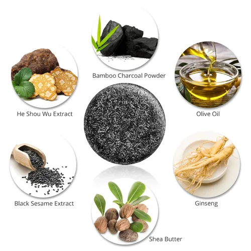 Vista 3 de Jabón de barra inversa para cabello gris, jabón negro natural para cobertura de cabello gris, barra de champú oscurecimiento con ginseng y sésamo