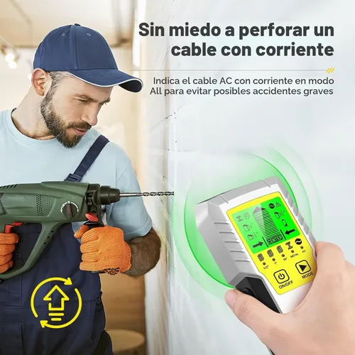 Vista 6 de Detector de pernos Sensor de pared Escáner de pared - Detector de pernos 5 en 1 con sensor electrónico, escáner de pared con pantalla LCD Amarillo