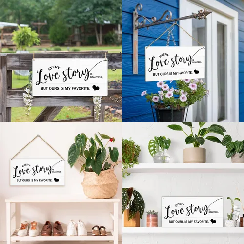 Vista 3 de Regalos de boda para esposa, marido, pareja, aniversario, San Valentín, regalos para novia, letrero colgante de madera, decoración de estante