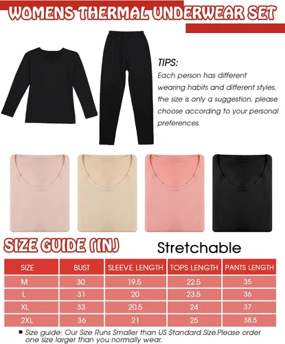 Vista 3 de Conjunto de ropa interior térmica con forro polar para mujer, capa base larga para invierno, clima frío, suave, cálido, parte inferior
