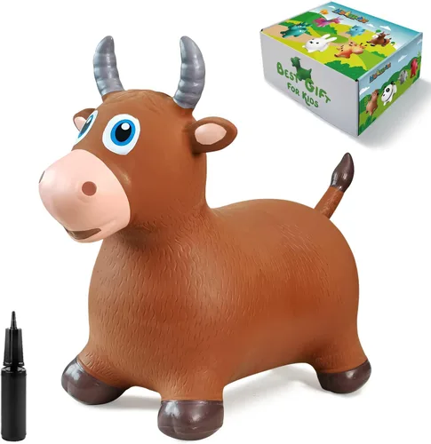 Vista 6 de HotMax Juguetes de Caballo Saltarín Toro Saltador, Saltador de Animal Inflable para Niños Pequeños o Niños, Juguetes de Granja de Salto Montables